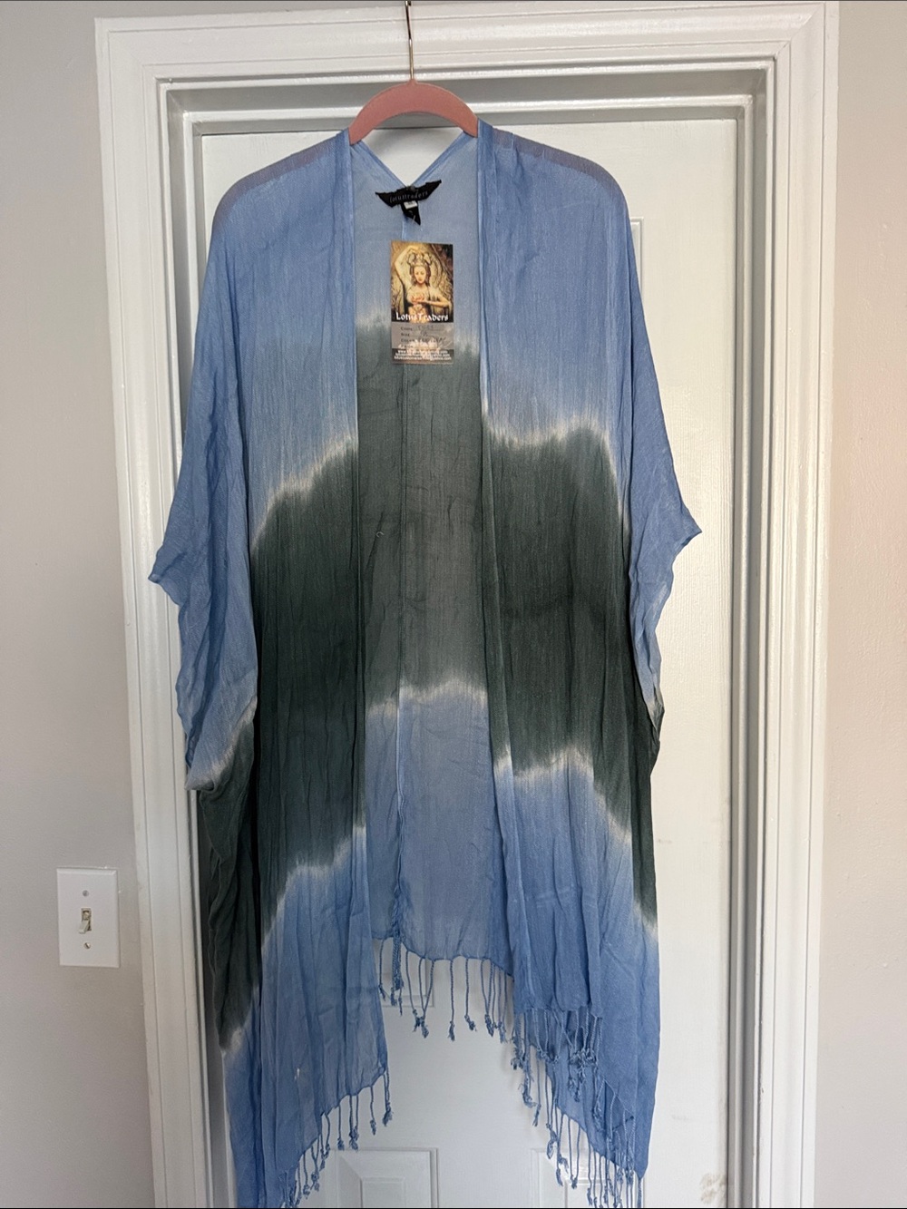 Tie-Dye Kimono Shawl in Light Blue and Dark Green - Lightweight Layer